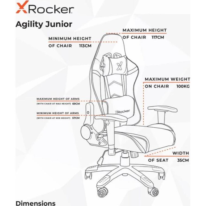 X Rocker Agility Compact eSports - Gaming-Bürodrehstuhl für Kinder & Teenager - rot/schwarz