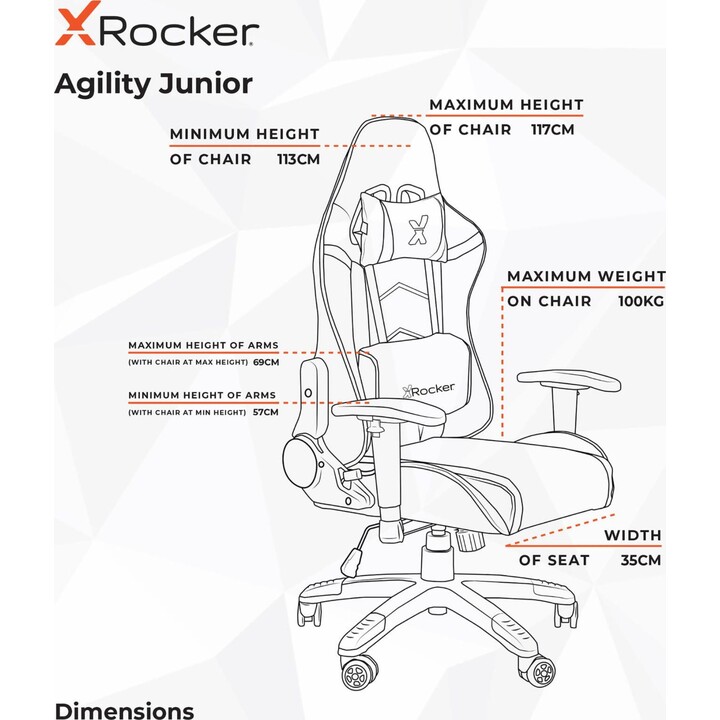 X Rocker Agility Compact eSports - Cadeira giratória para escritório gamer para crianças e adolescentes - preta