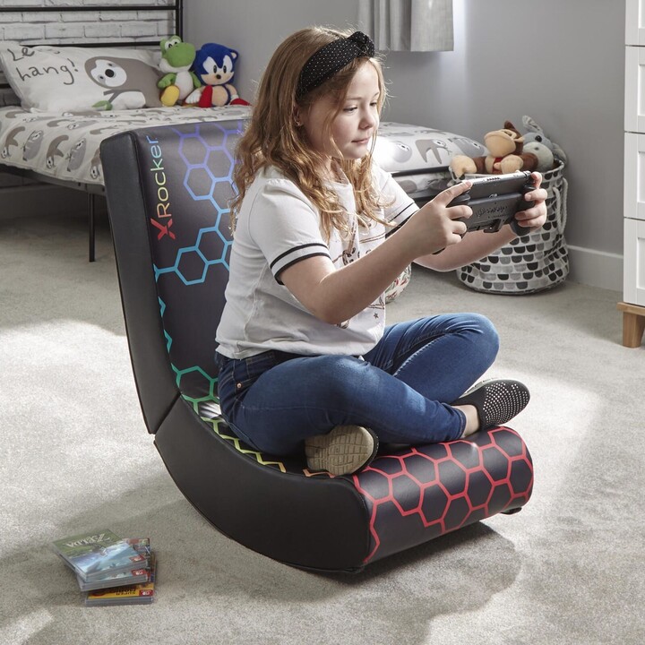 X Rocker Neo Hex Floor Rocker Gaming Floor Chair for Kids & Teens - Black/Neon