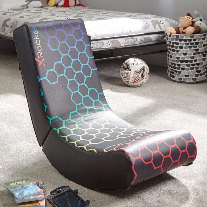 X Rocker Neo Hex Floor Rocker Gaming Floor Chair for Kids & Teens - Black/Neon