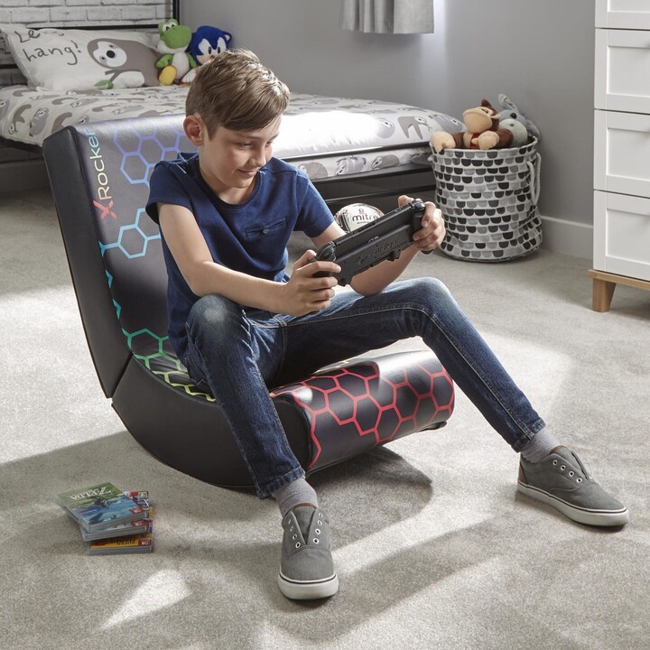 Silla de juego X Rocker Neo Hex Floor Rocker para niños y adolescentes, Negro/Neón
