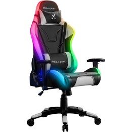 Chaise de bureau pivotante pour jeux eSports X Rocker Agility avec éclairage LED et contrôle par application - noir/blanc