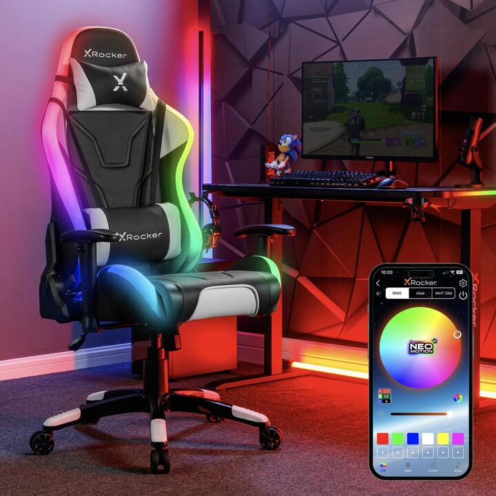 X Rocker Agility eSports sedia girevole da ufficio per gaming con illuminazione a LED e controllo tramite app - nero/bianco
