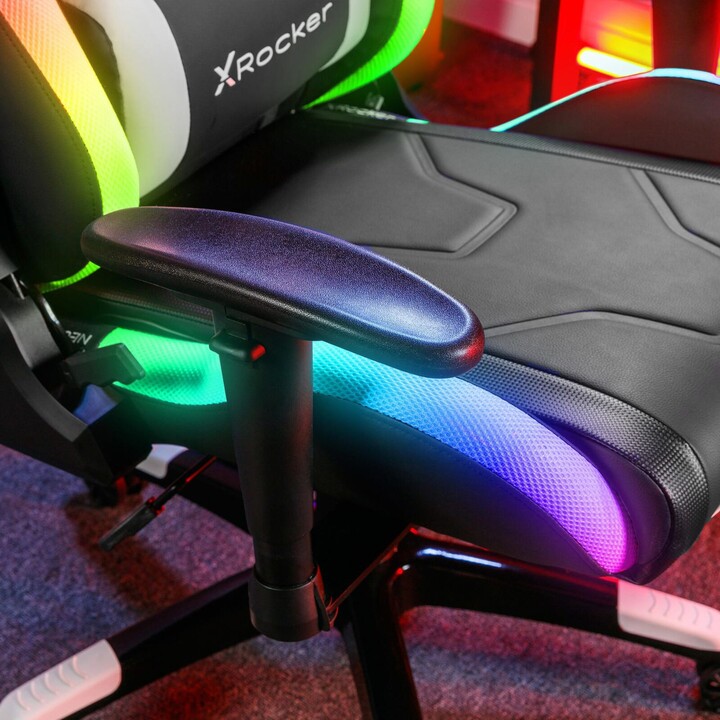 Silla giratoria de oficina X Rocker Agility para eSports Gaming con iluminación LED y control por app, Negra/Blanca