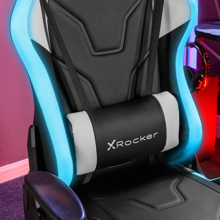 Silla giratoria de oficina X Rocker Agility para eSports Gaming con iluminación LED y control por app, Negra/Blanca