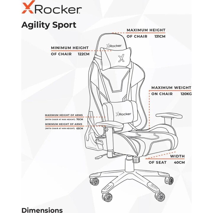 Cadeira giratória para escritório X Rocker Agility eSports Gaming - Preto