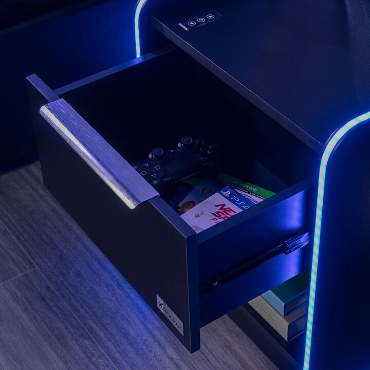 X Rocker Electra Comodino - Comodino da gioco con illuminazione RGB, controllo tramite app e ricarica wireless