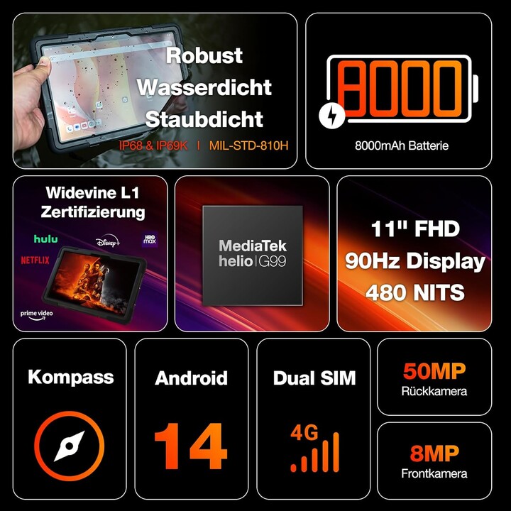 Tablet AGM Mobile P2 Active Rugged 256 GB 8 RAM preto