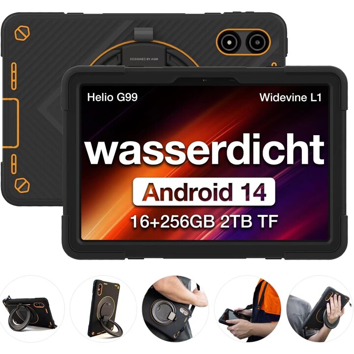 Tablet AGM Mobile P2 Active Rugged de 256 GB y 8 RAM, color negro