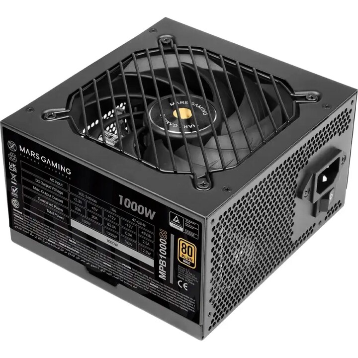 Fuente de alimentacion mars gaming 1000w modular atx 80+ bronze 140mm silent negro