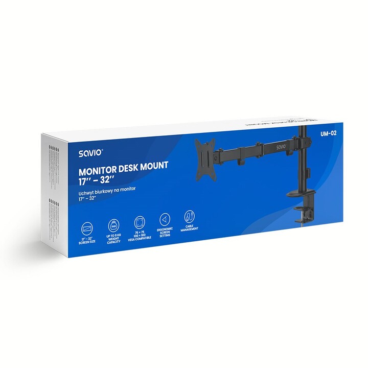 Suporte de mesa SAVIO UM-02 para monitor de 17″ a 32″, 2–9 kg