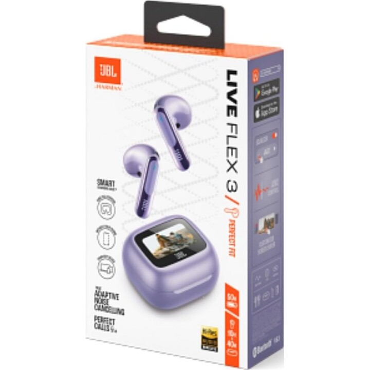 Auriculares Bluetooth JBL Live Flex 3 con estuche de carga/ 10 horas de reproducción/ Morados