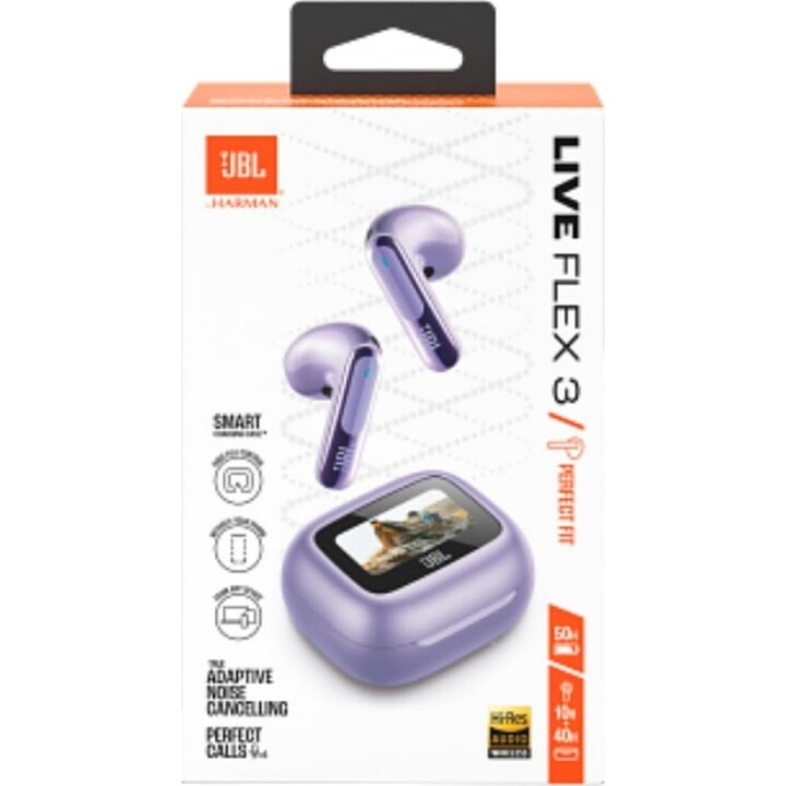 Auriculares Bluetooth JBL Live Flex 3 con estuche de carga/ 10 horas de reproducción/ Morados