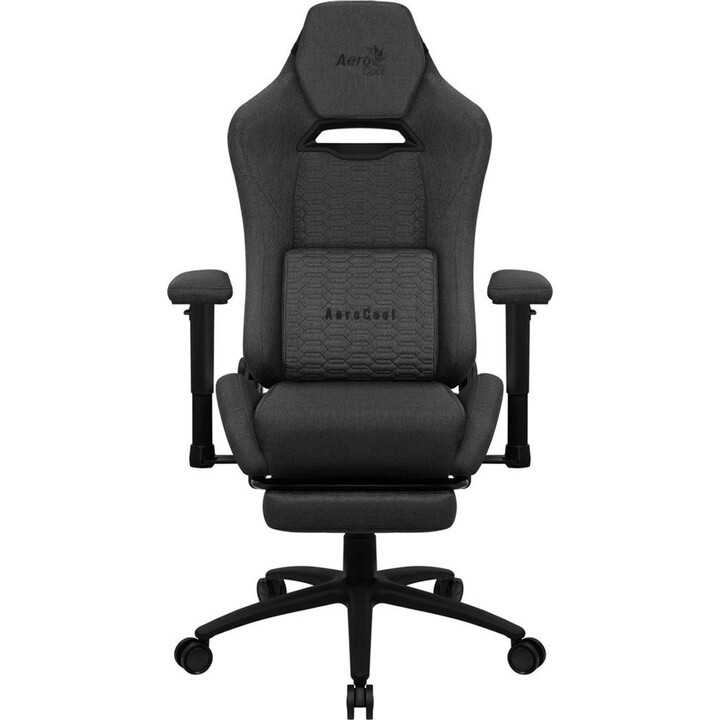 Silla ergonómica para juegos premium Aerocool ROYALASHBK con reposapiernas y tecnología Aeroweave, negra