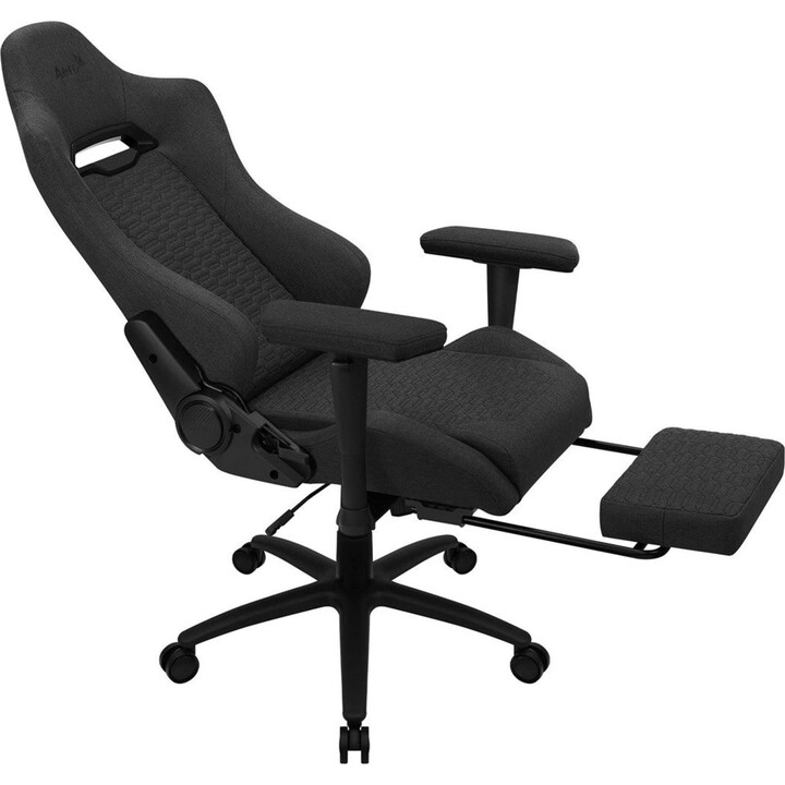 Silla ergonómica para juegos premium Aerocool ROYALASHBK con reposapiernas y tecnología Aeroweave, negra