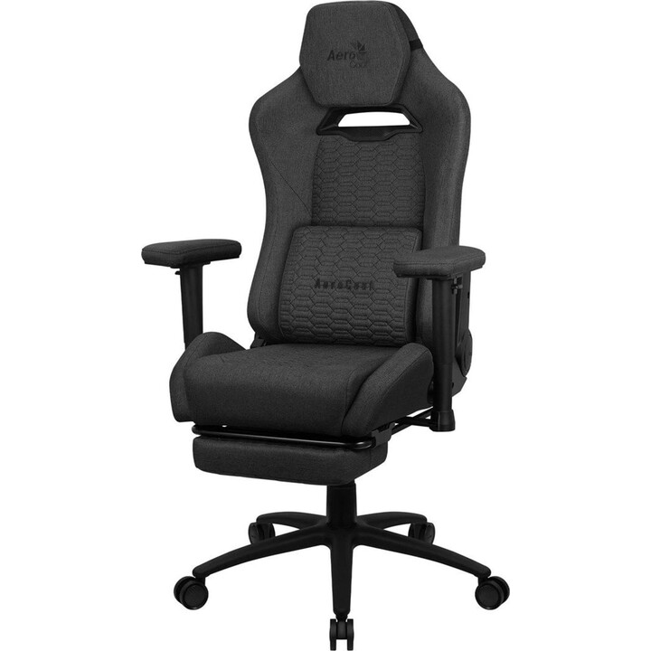 Silla ergonómica para juegos premium Aerocool ROYALASHBK con reposapiernas y tecnología Aeroweave, negra