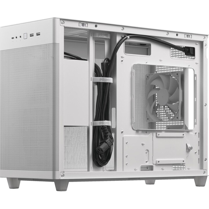 Caja ASUS Prime AP201 MicroATX, blanca, Paneles de malla de cuasifiltro