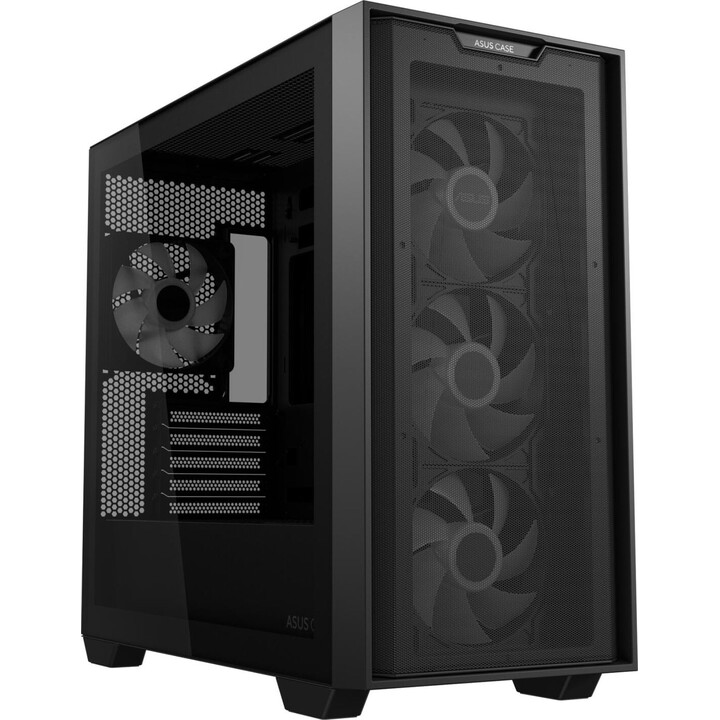 Caja para PC ASUS A21 PLUS TG ARGB microATX, negra, panel frontal de malla