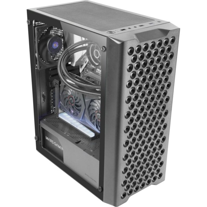 Caja de PC Mars Gaming Mc-ipro Professional ATX con rejilla frontal y ventilador de vidrio templado 3D FDB de 12 cm, negro