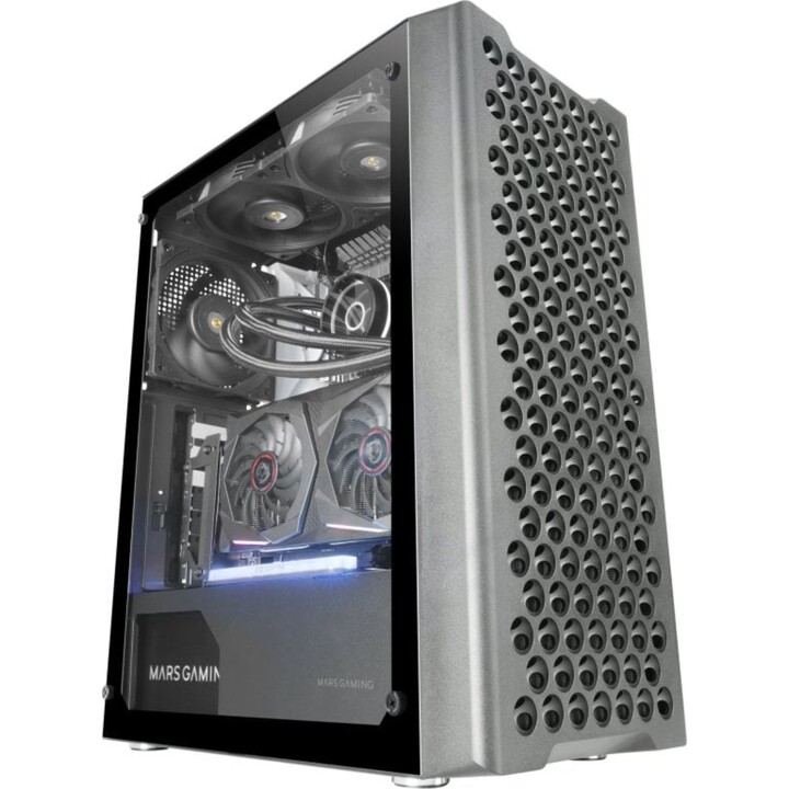 Caja de PC Mars Gaming Mc-ipro Professional ATX con rejilla frontal y ventilador de vidrio templado 3D FDB de 12 cm, negro