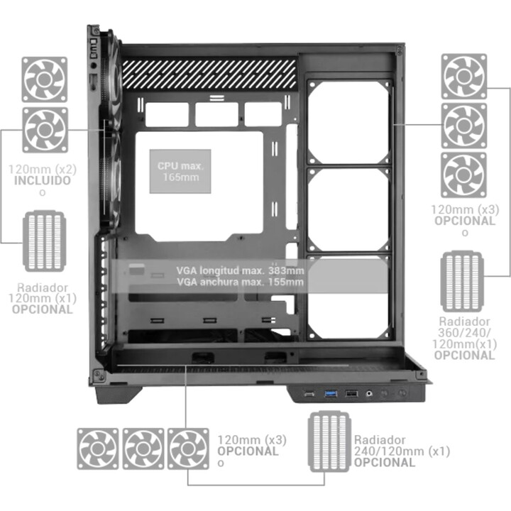 Boîtier tour gaming Mars Gaming MC-3GFPRO / Verre chromé