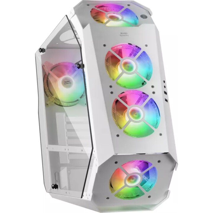 Caja Atx Semitorre Gaming Mars Gaming Mc51 Blanca Diseño Extremo 5 Ventiladores 120mm Chroma Rgb Laterales De Cristal Templado