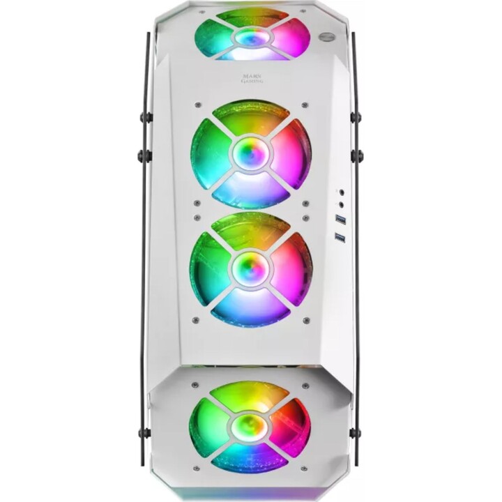 Caja Atx Semitorre Gaming Mars Gaming Mc51 Blanca Diseño Extremo 5 Ventiladores 120mm Chroma Rgb Laterales De Cristal Templado