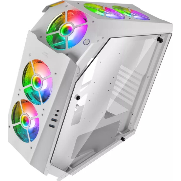 Caja Atx Semitorre Gaming Mars Gaming Mc51 Blanca Diseño Extremo 5 Ventiladores 120mm Chroma Rgb Laterales De Cristal Templado