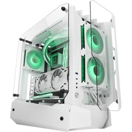 Caja para PC ATX Mars Gaming MC-Edge con diseño abierto, triple vidrio templado, USB-C, USB 3.0, color blanco