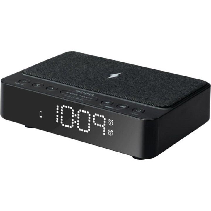 Aiwa Reloj despertador CR-30BK FM Carga inalámbrica 5W Dual Alarma LED USB Negro