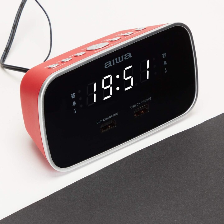 Aiwa CRU-19RD Radio reloj despertador rojo, digital, doble USB carga para smartphones y tablets