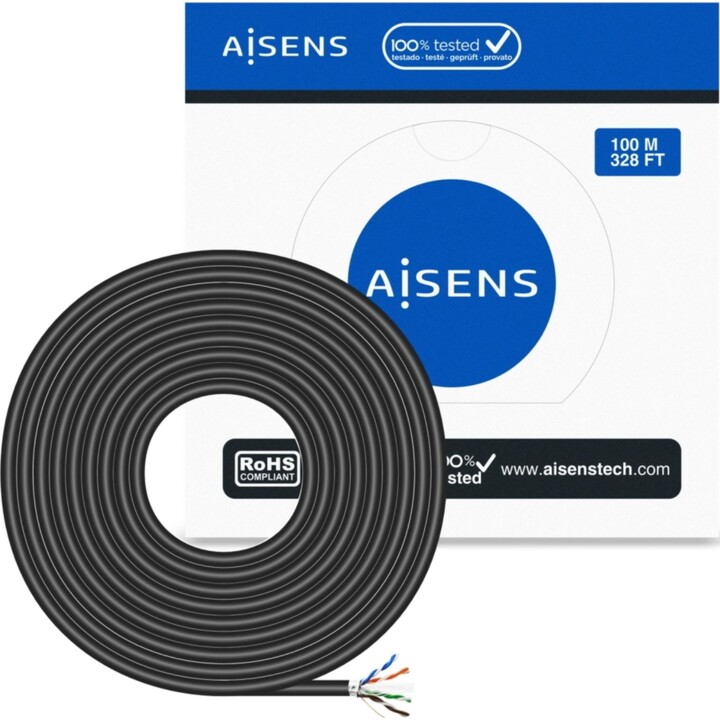 Enrouleur de câble RJ45 pour extérieur FTP AWG24 Aisens A135-0673 Cat.6/ 100 m/ Étanche/ Noir