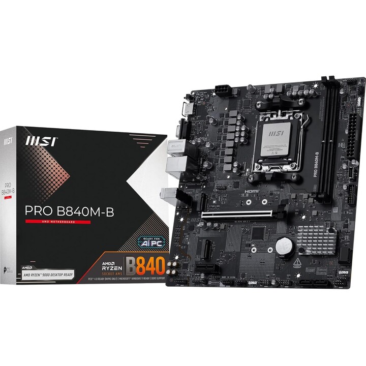 Scheda Msi Pro B840m-b,amd,am5,b840,4ddr5,256gb,1hdmi,4sata3+2m.2,gblan,4usb3.2,matx