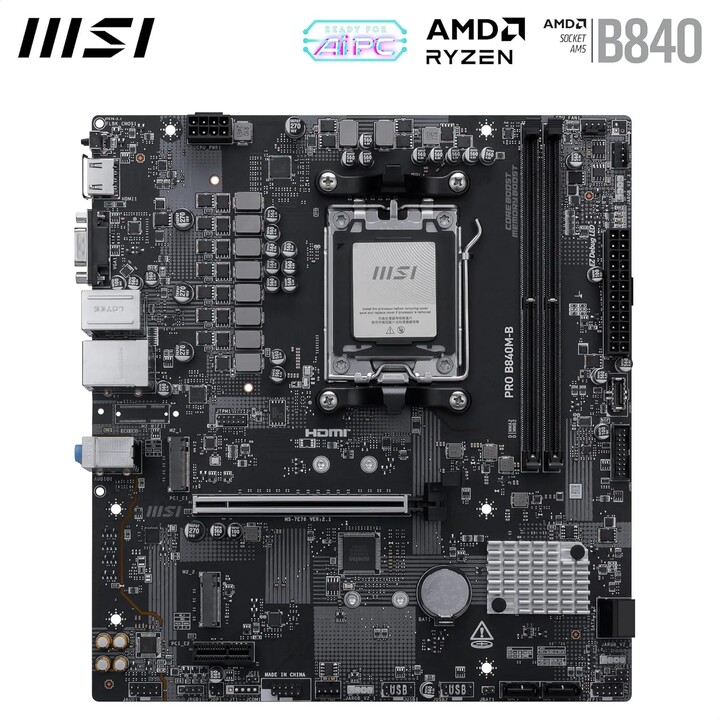 Msi Pro B840m-b board,amd,am5,b840,4ddr5,256gb,1hdmi,4sata3+2m.2,gblan,4usb3.2,matx