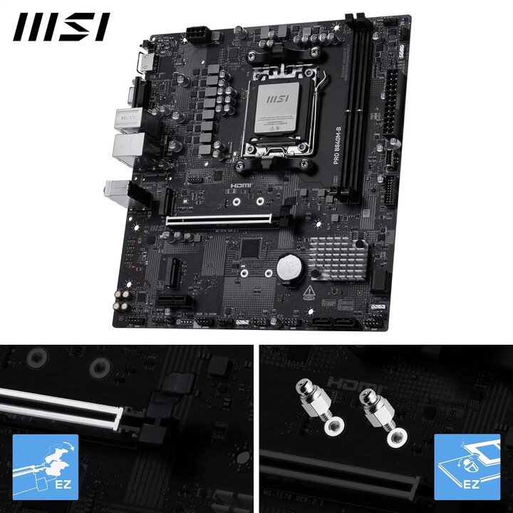 Msi Pro B840m-b board,amd,am5,b840,4ddr5,256gb,1hdmi,4sata3+2m.2,gblan,4usb3.2,matx