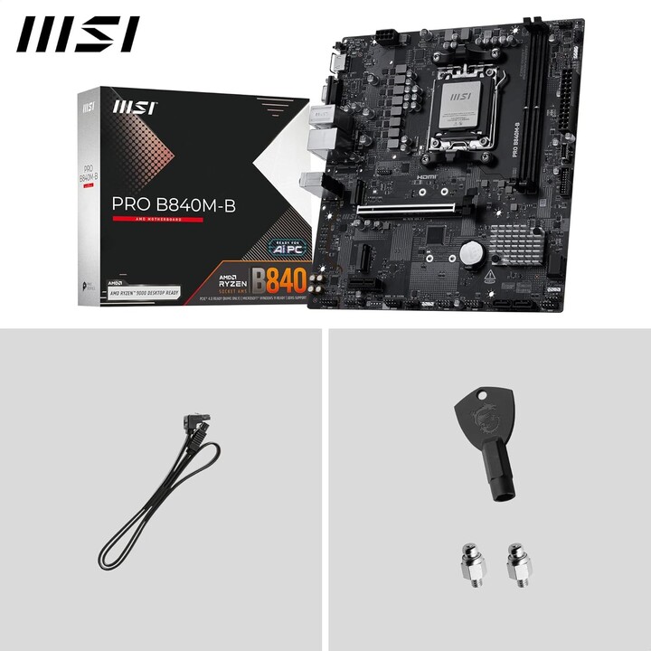 Msi Pro B840m-b board,amd,am5,b840,4ddr5,256gb,1hdmi,4sata3+2m.2,gblan,4usb3.2,matx