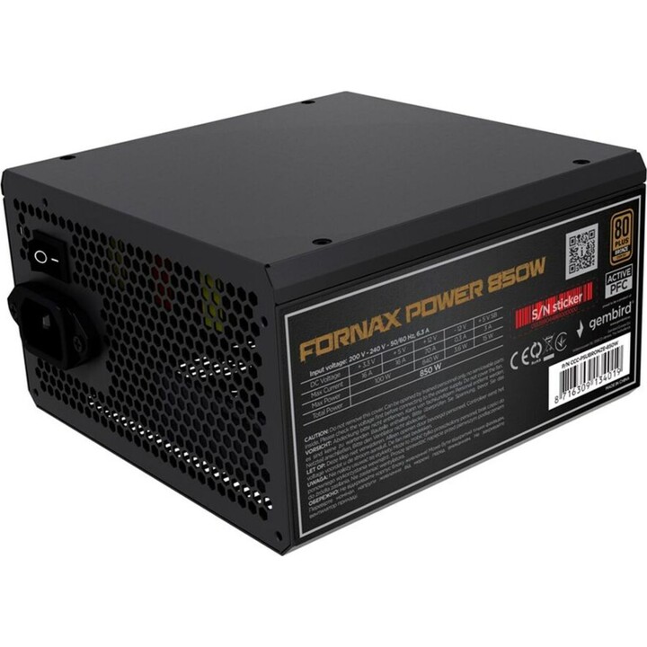 Gembird Fuente de alimentación CCC-PSUBRONZE-850W Fornax Power 850W PFC activo Ventilador de 12 cm Caja color 80+Bronce