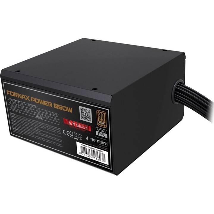 Gembird Fuente de alimentación CCC-PSUBRONZE-850W Fornax Power 850W PFC activo Ventilador de 12 cm Caja color 80+Bronce