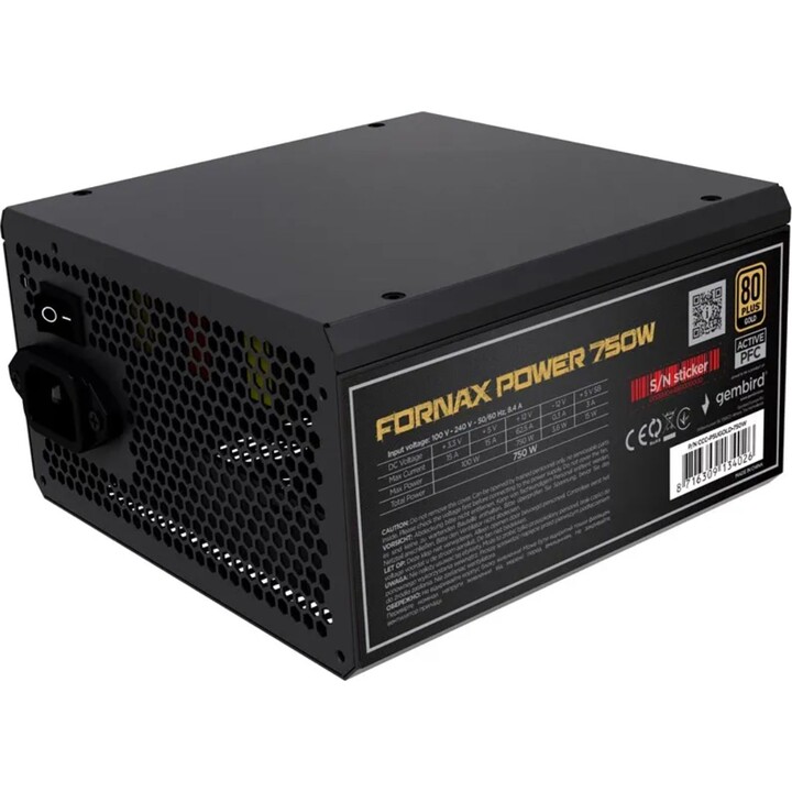 Alimentatore Gembird CCC-PSUBRONZE-750W Fornax Power 750W PFC attivo Ventola da 12 cm Case 80+Bronzo