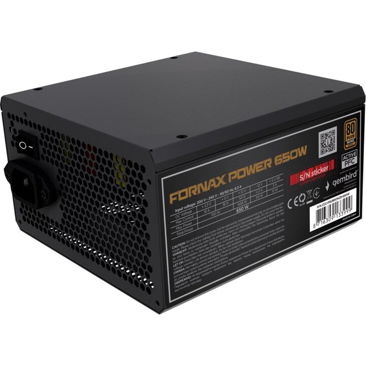 Gembird Fuente de alimentación CCC-PSUBRONZE-650W Fornax Power 650W PFC activo Ventilador de 12 cm Caja color 80+Bronce