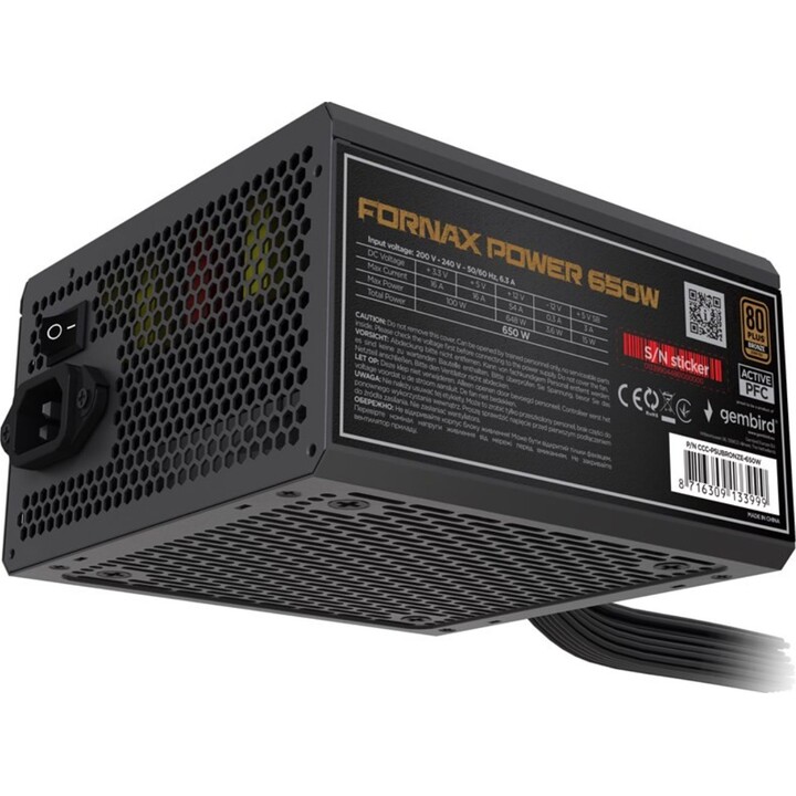 Gembird CCC-PSUBRONZE-650W Netzteil Fornax Power 650W aktive PFC 12cm Lüfter 80+Bronze