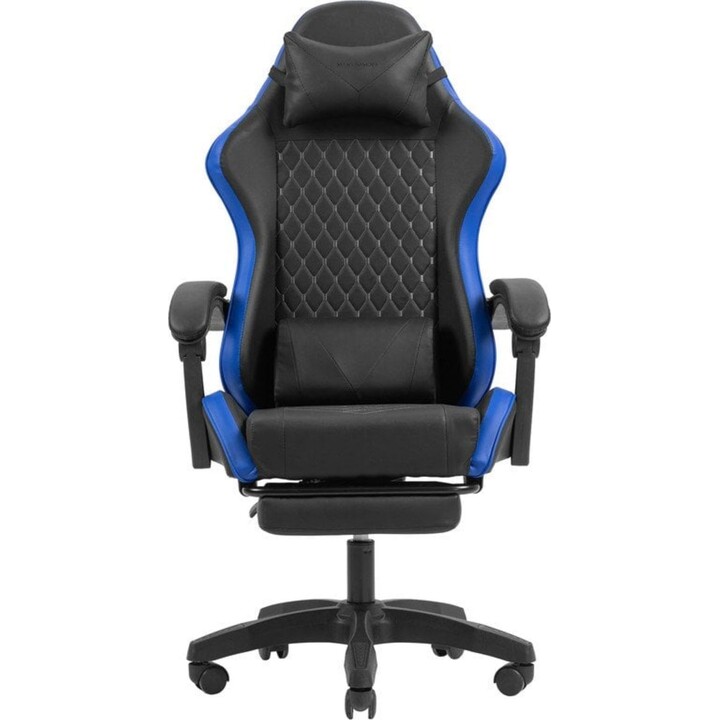 Fauteuil de jeu inclinable Mars Gaming MGCXBBL noir et bleu avec accoudoirs réglables et coussins repose-pieds