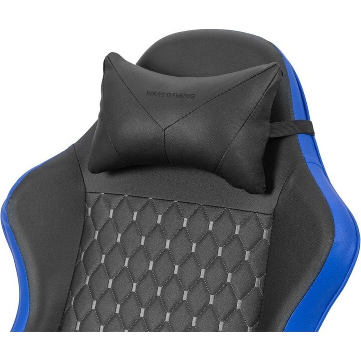 Fauteuil de jeu inclinable Mars Gaming MGCXBBL noir et bleu avec accoudoirs réglables et coussins repose-pieds