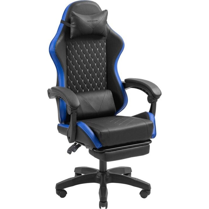Fauteuil de jeu inclinable Mars Gaming MGCXBBL noir et bleu avec accoudoirs réglables et coussins repose-pieds