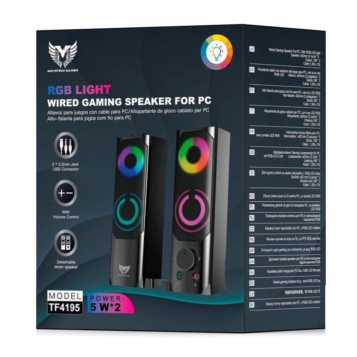 Speakers 2.0 - Gaming Sound Bar TF4195 / 2x5w / Usb / 2x 3.5mm Jack / RGB Led / Black / MTK