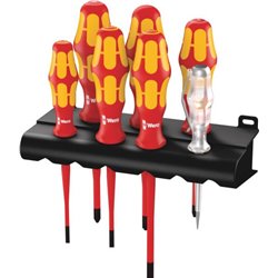 Wera 160 iS/7 Juego de 7 destornilladores Kraftform Plus Serie 100 + detector de tensión + soporte