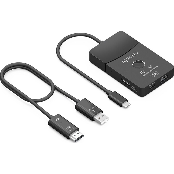 Adaptador/transmissor de vídeo sem fio Aisens ASWL-H2KDC30M05-BK/100 W USB Tipo C para HDMI