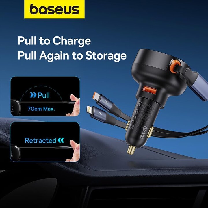 Baseus Enjoyment 60W - Cargador de coche 1xUSB-C 1xConector Lightning/USB-C