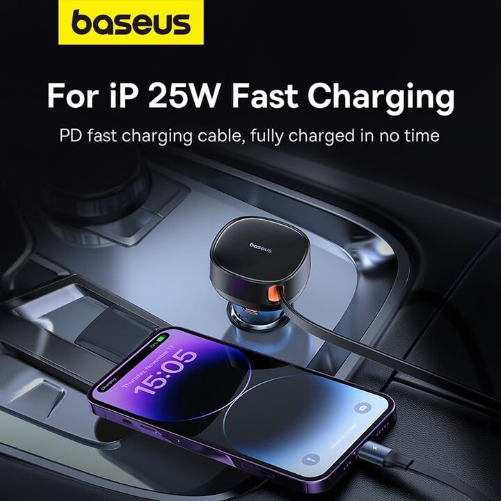 Baseus Enjoyment 60W - Cargador de coche 1xUSB-C 1xConector Lightning/USB-C