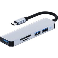 Hub USB BYL-2103T 5 em 1 USB-C/USB 3.0+2.0+microSD+SD Prata